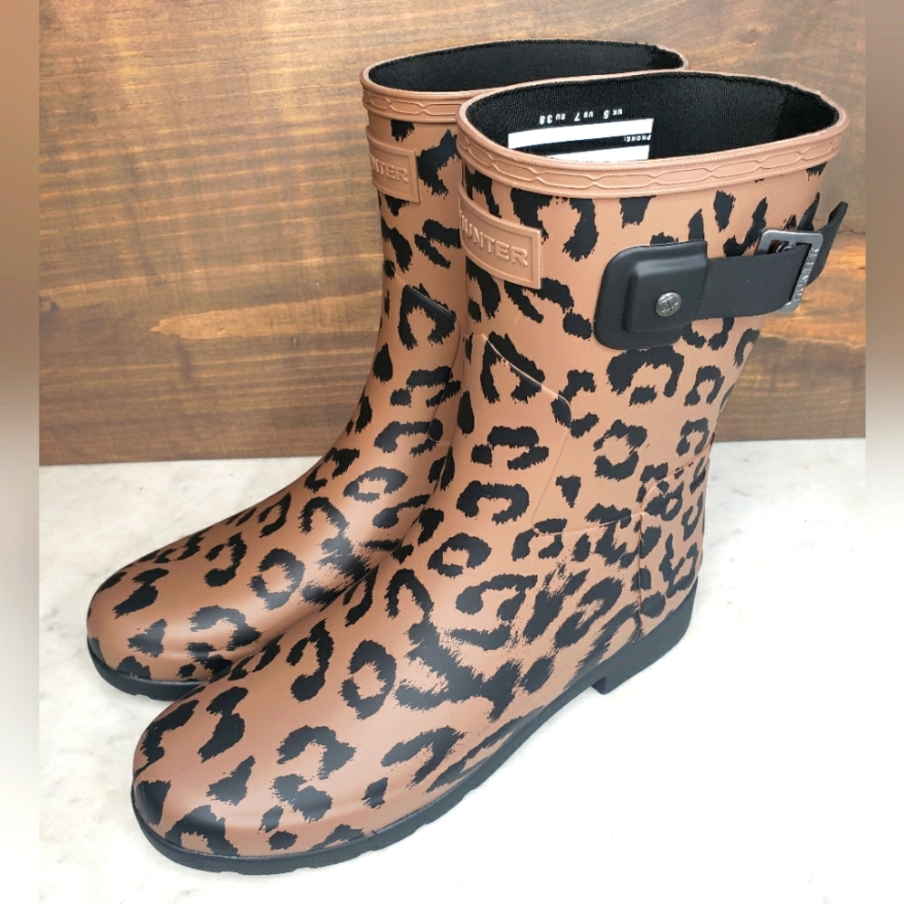 NEW Hunter low leopard matte rain boots womens size 7